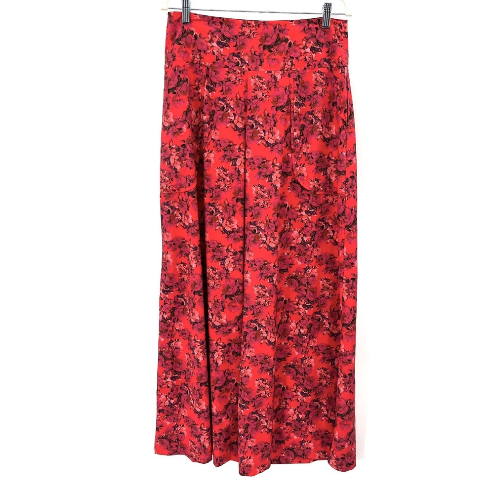 Lisa Blue Call of the Whale Red Floral High Waist whimsigoth Wide Leg Pants 10